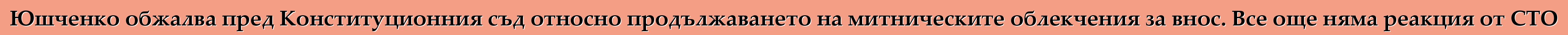Юшченко обжалва пред Конституционния съд относно продължаването на митническите облекчения за внос. Все още няма реакция от СТО