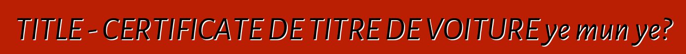TITLE - CERTIFICATE DE TITRE DE VOITURE ye mun ye?