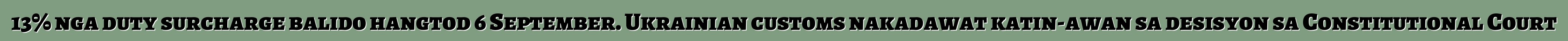 13% nga duty surcharge balido hangtod 6 September. Ukrainian customs nakadawat katin-awan sa desisyon sa Constitutional Court