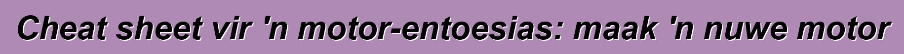 Cheat sheet vir 'n motor-entoesias: maak 'n nuwe motor