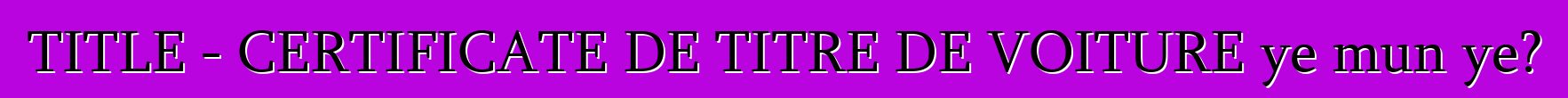 TITLE - CERTIFICATE DE TITRE DE VOITURE ye mun ye?