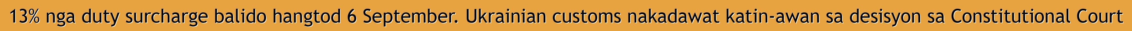 13% nga duty surcharge balido hangtod 6 September. Ukrainian customs nakadawat katin-awan sa desisyon sa Constitutional Court