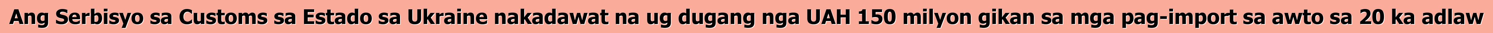 Ang Serbisyo sa Customs sa Estado sa Ukraine nakadawat na ug dugang nga UAH 150 milyon gikan sa mga pag-import sa awto sa 20 ka adlaw
