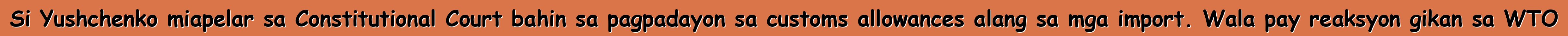 Si Yushchenko miapelar sa Constitutional Court bahin sa pagpadayon sa customs allowances alang sa mga import. Wala pay reaksyon gikan sa WTO