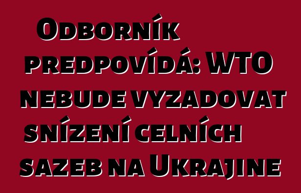 Odborník předpovídá: WTO nebude vyžadovat snížení celních sazeb na Ukrajině