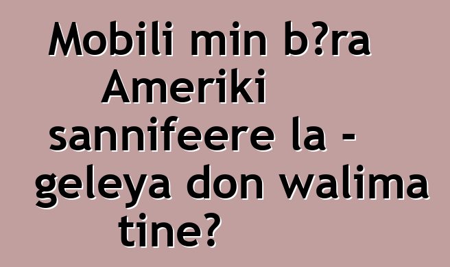 Mobili min bɔra Ameriki sannifeere la - gɛlɛya don walima tiɲɛ?