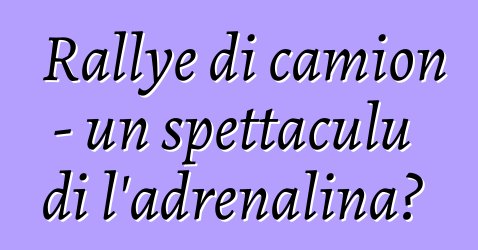 Rallye di camion - un spettaculu di l'adrenalina?