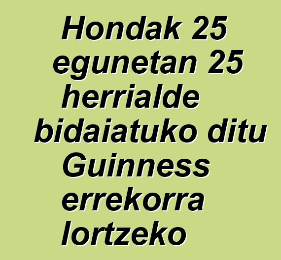 Hondak 25 egunetan 25 herrialde bidaiatuko ditu Guinness errekorra lortzeko