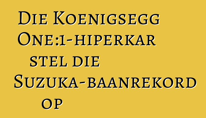 Die Koenigsegg One:1-hiperkar stel die Suzuka-baanrekord op