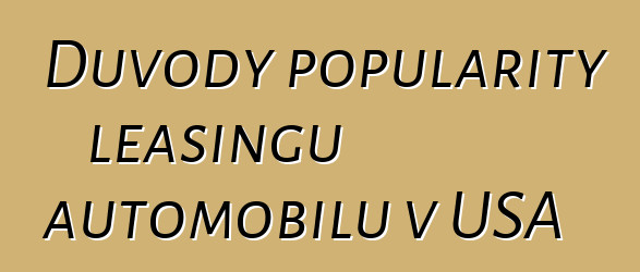 Důvody popularity leasingu automobilů v USA