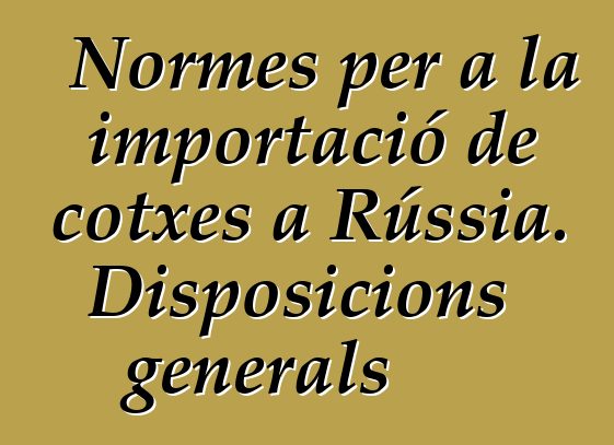 Normes per a la importació de cotxes a Rússia. Disposicions generals