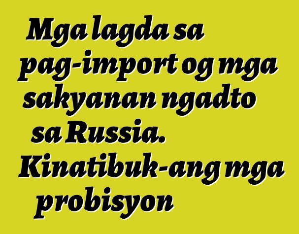 Mga lagda sa pag-import og mga sakyanan ngadto sa Russia. Kinatibuk-ang mga probisyon