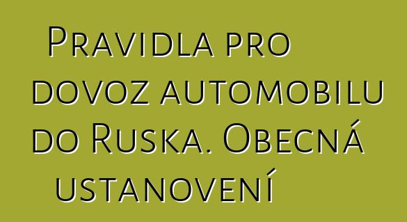 Pravidla pro dovoz automobilů do Ruska. Obecná ustanovení