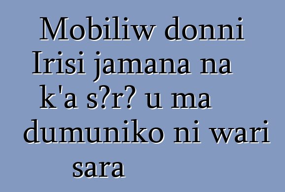 Mobiliw donni Irisi jamana na k’a sɔrɔ u ma dumuniko ni wari sara