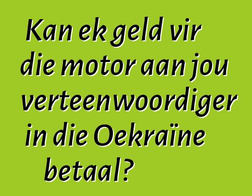 Kan ek geld vir die motor aan jou verteenwoordiger in die Oekraïne betaal?