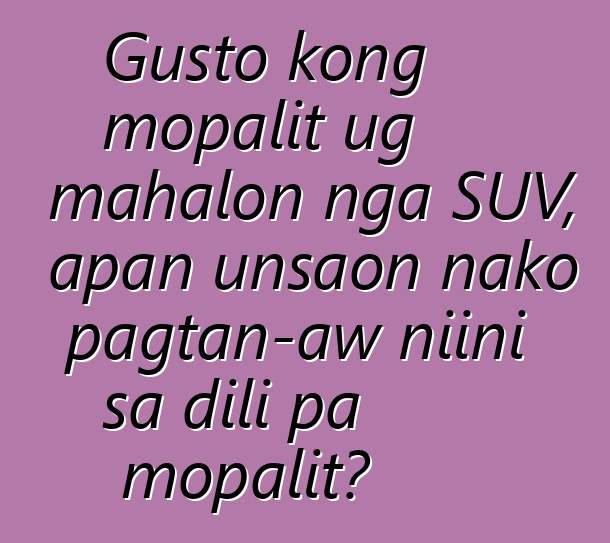 Gusto kong mopalit ug mahalon nga SUV, apan unsaon nako pagtan-aw niini sa dili pa mopalit?