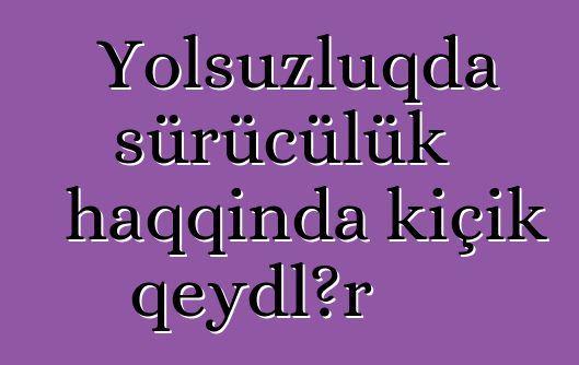 Yolsuzluqda sürücülük haqqında kiçik qeydlər