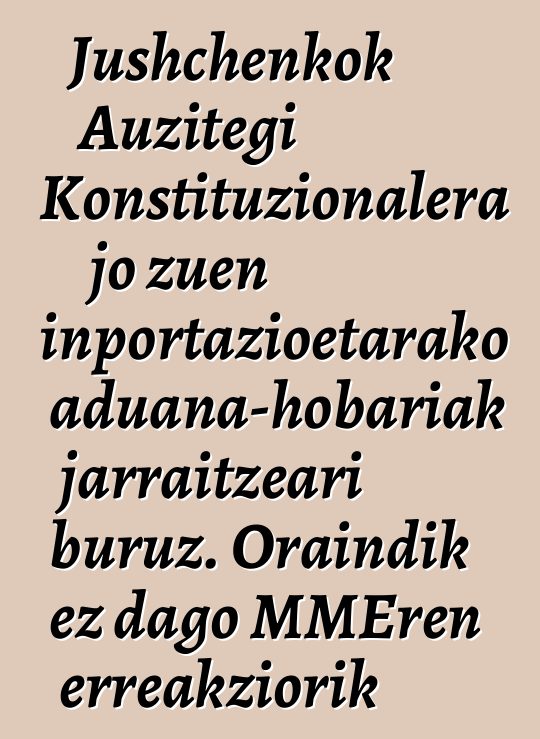 Jushchenkok Auzitegi Konstituzionalera jo zuen inportazioetarako aduana-hobariak jarraitzeari buruz. Oraindik ez dago MMEren erreakziorik