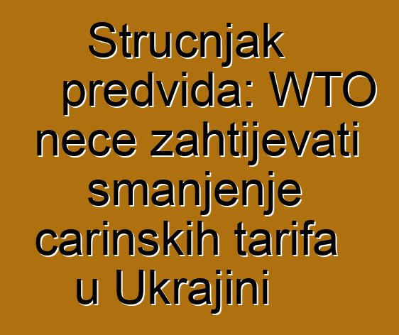Stručnjak predviđa: WTO neće zahtijevati smanjenje carinskih tarifa u Ukrajini