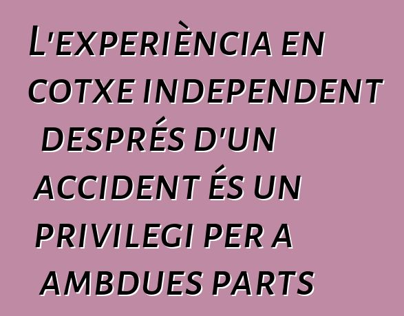 L'experiència en cotxe independent després d'un accident és un privilegi per a ambdues parts