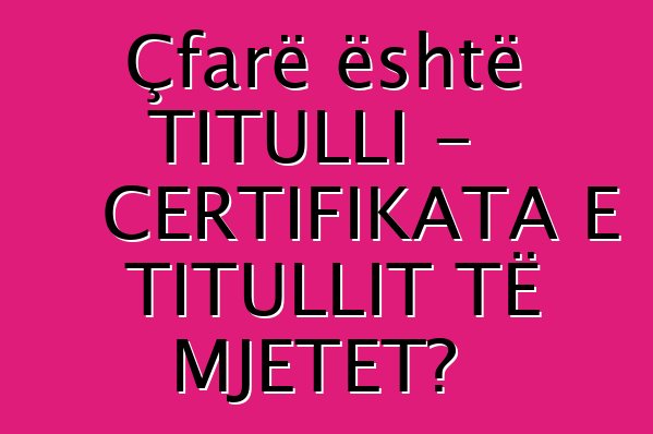 Çfarë është TITULLI - CERTIFIKATA E TITULLIT TË MJETET?