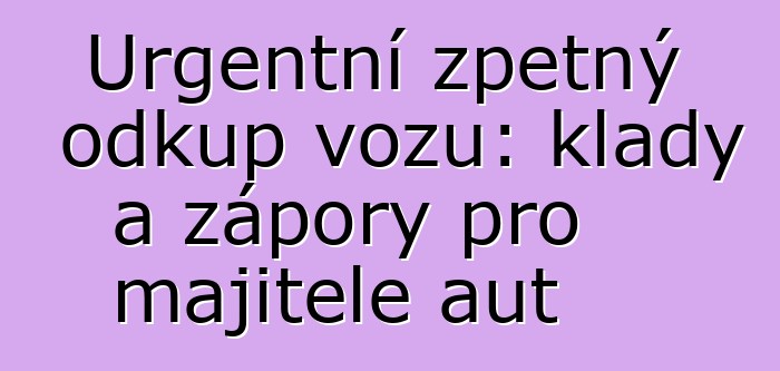 Urgentní zpětný odkup vozu: klady a zápory pro majitele aut