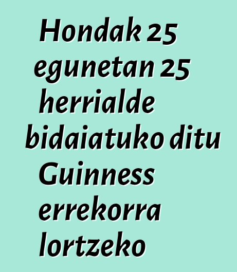 Hondak 25 egunetan 25 herrialde bidaiatuko ditu Guinness errekorra lortzeko
