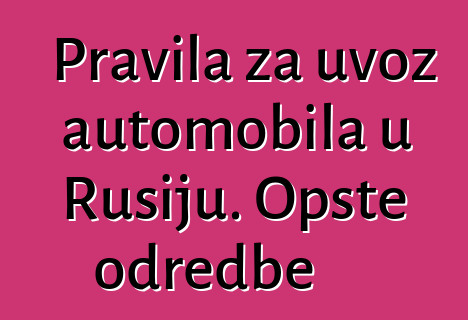 Pravila za uvoz automobila u Rusiju. Opšte odredbe