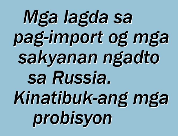 Mga lagda sa pag-import og mga sakyanan ngadto sa Russia. Kinatibuk-ang mga probisyon