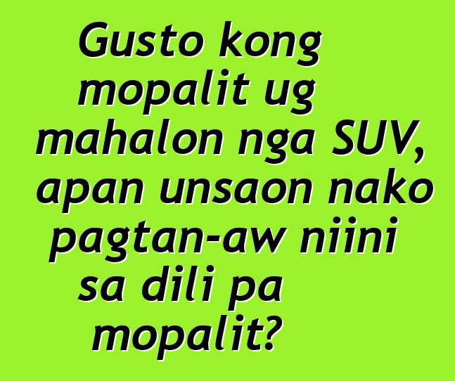 Gusto kong mopalit ug mahalon nga SUV, apan unsaon nako pagtan-aw niini sa dili pa mopalit?