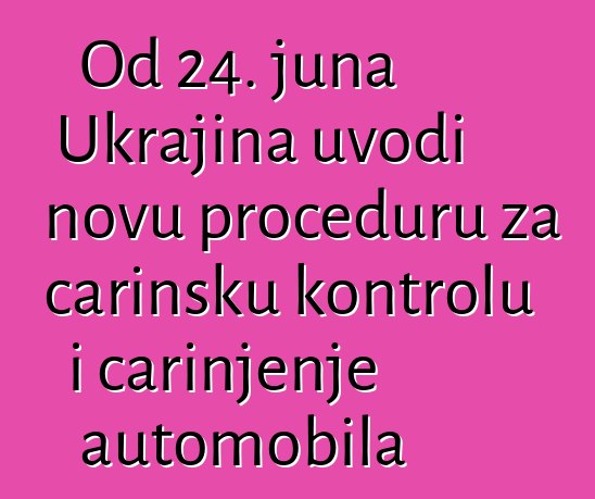 Od 24. juna Ukrajina uvodi novu proceduru za carinsku kontrolu i carinjenje automobila