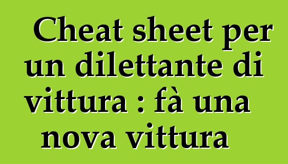 Cheat sheet per un dilettante di vittura : fà una nova vittura