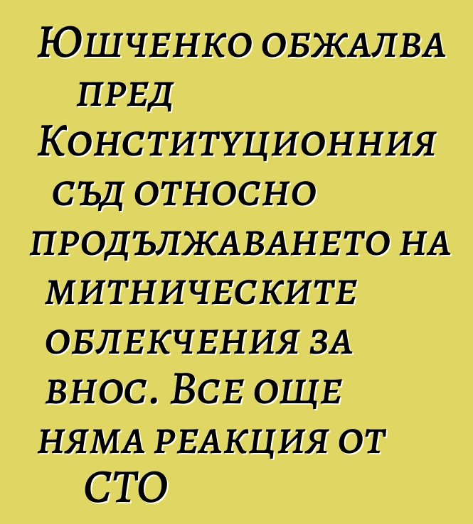 Юшченко обжалва пред Конституционния съд относно продължаването на митническите облекчения за внос. Все още няма реакция от СТО