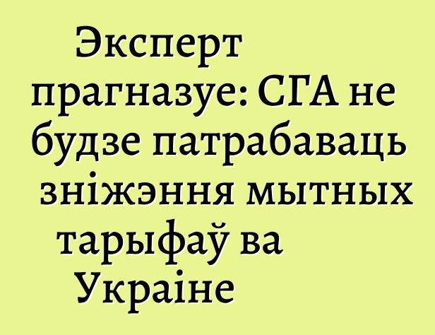 Эксперт прагназуе: СГА не будзе патрабаваць зніжэння мытных тарыфаў ва Украіне