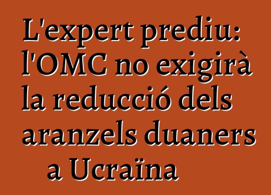 L'expert prediu: l'OMC no exigirà la reducció dels aranzels duaners a Ucraïna