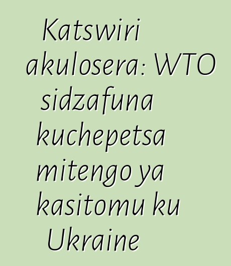 Katswiri akulosera: WTO sidzafuna kuchepetsa mitengo ya kasitomu ku Ukraine