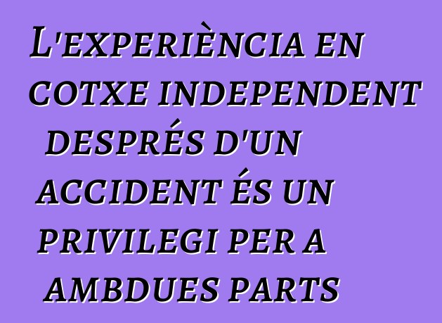 L'experiència en cotxe independent després d'un accident és un privilegi per a ambdues parts