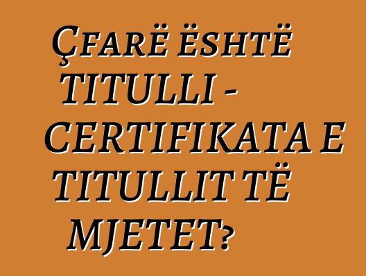 Çfarë është TITULLI - CERTIFIKATA E TITULLIT TË MJETET?