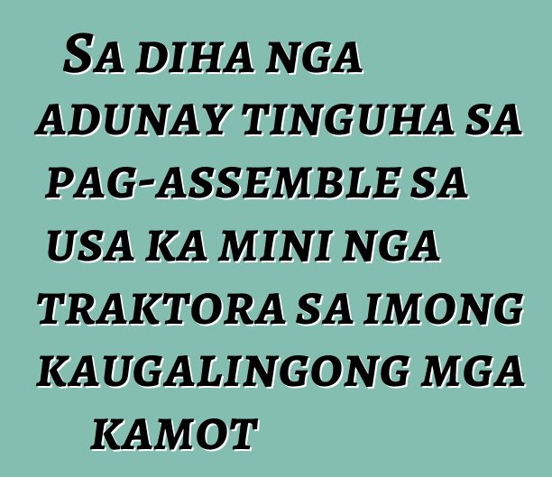Sa diha nga adunay tinguha sa pag-assemble sa usa ka mini nga traktora sa imong kaugalingong mga kamot