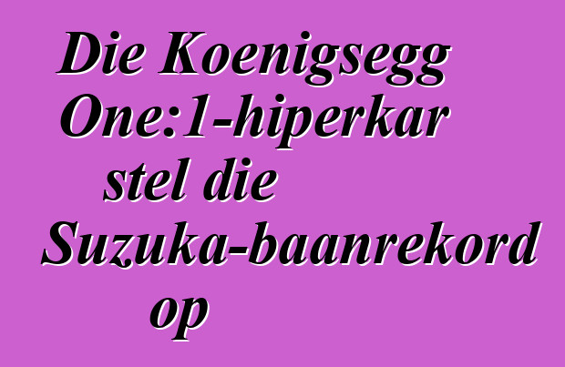 Die Koenigsegg One:1-hiperkar stel die Suzuka-baanrekord op
