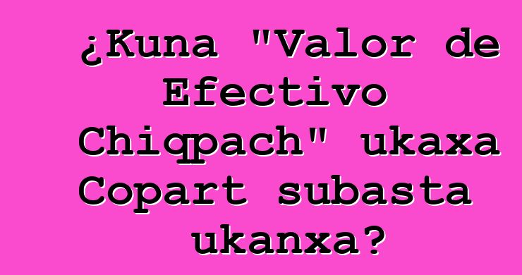 ¿Kuna "Valor de Efectivo Chiqpach" ukaxa Copart subasta ukanxa?