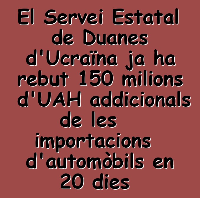 El Servei Estatal de Duanes d'Ucraïna ja ha rebut 150 milions d'UAH addicionals de les importacions d'automòbils en 20 dies